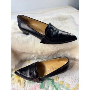 Chanel ‎ vintage Leather Pointed Toe Buckle Loafers Low Block Heel Italy 36
